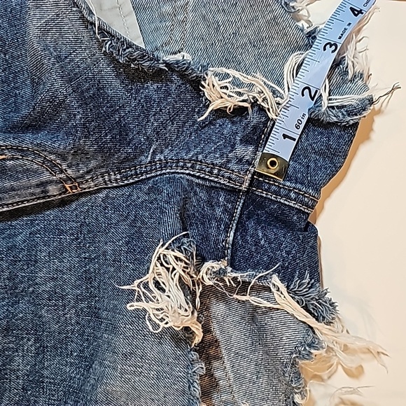 Garage Festival Short With Side Stripe Denim Blue Jean Cutoffs Raw Hem Dark 3 - Picture 12 of 13